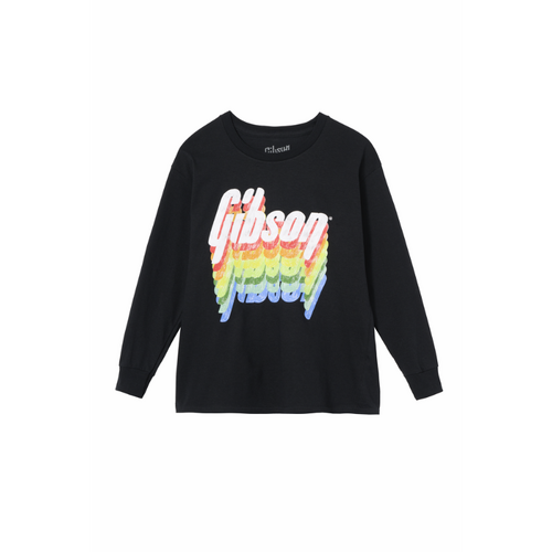 Gibson Kids Rainbow Logo Long Sleeve Tee Black Medium 100% Cotton