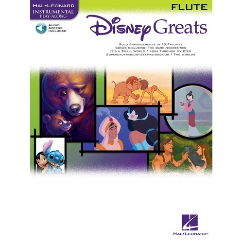 Disney Greats for Flute - Instrumental Play-Along Book by Hal Leonard, 24 Pages, Includes 15 Disney Favorites