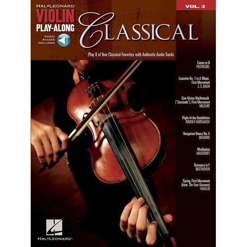 Classical Violin Play-Along V3 BK/OLA - Hal Leonard, 24 Pages, Includes Canon in D, Flight of the Bumble Bee & More
