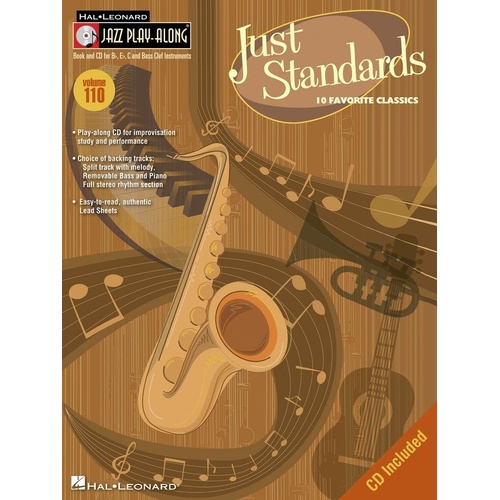 Just Standards Jazz Play-Along Book/CD V110 by Hal Leonard - Lead Sheet for All Instruments, 80 Pages, Includes 10 Songs
