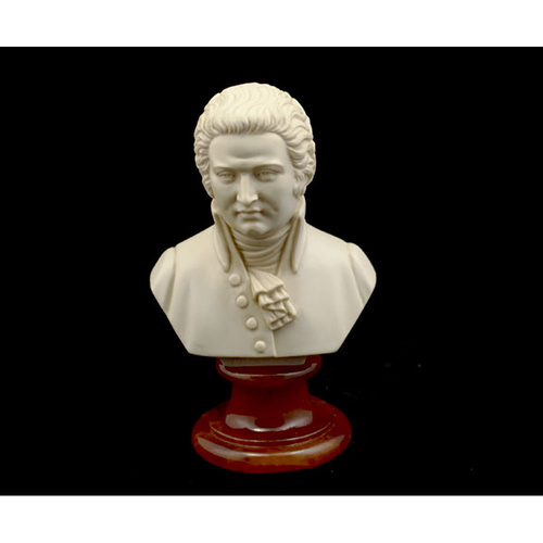 15cm Crush Marble Mozart Bust by Cav. Arnaldo Giannelli, Recombined Alabaster & Marble Powder, Artisan Crafted in Volterra, Italy