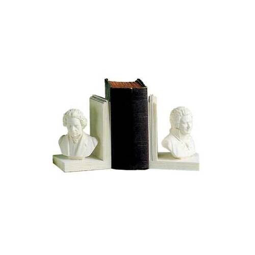 Bookends Pair - Beethoven & Mozart - Alabaster & Marble Powder - Made in Volterra, Italy