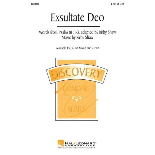 Exsultate Deo 2 Pt Arr Shaw