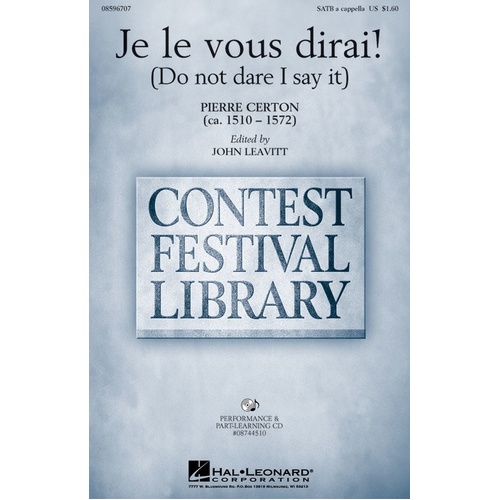 Je Le Vous Dirai SATB A Cappella (Octavo)