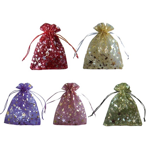 Drawstring Music Notes Bag - 210mm x 160mm - Available in Green, Pink, Gold, Red, Blue - Sold Individually
