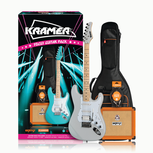 Kramer Focus VT-211S Pewter Grey Guitar Pack with Orange Crush and Accessories