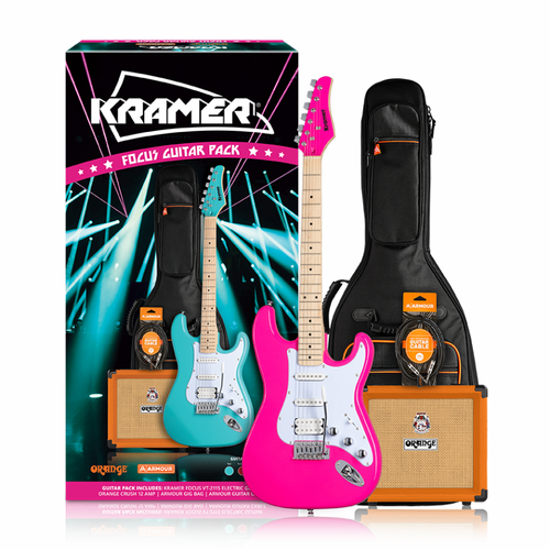 Kramer Focus VT-211S Guitar Pack with Crush & Access, Hot Pink