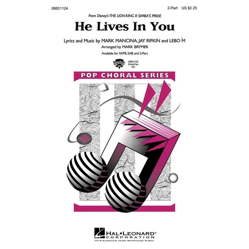 He Lives in You from Lion King II 2-Part Choral Score