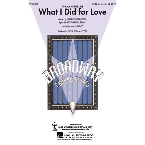 What I Did For Love SSAA A Cappella (Octavo)