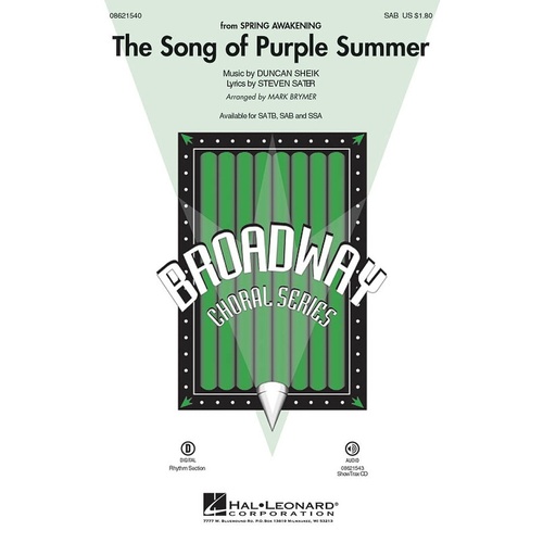 Song Of Purple Summer Fr Spring Awakening SAB (Octavo)