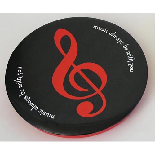 Money Deposit Can - Black with Red Clef, Tin Money Box, 16cm Diameter, Plastic Back, Pop-Out Stand