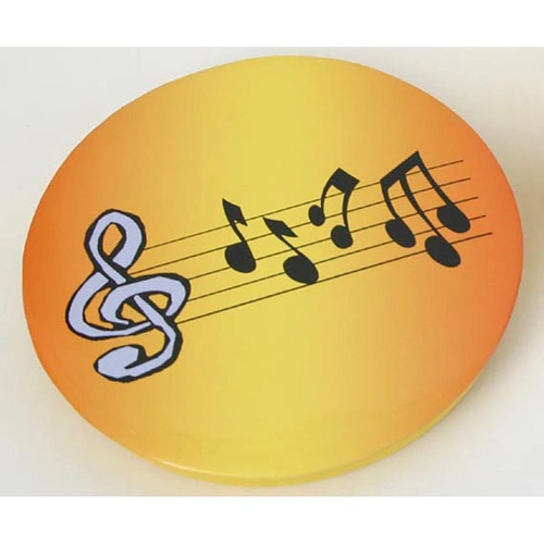 Yellow Money Deposit Can with Music - 16cm Diameter Tin Money Box with Plastic Back and Pop-Out Stand