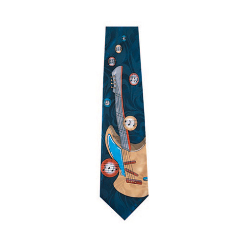 Silk Necktie with Electric Guitar and Notes Design