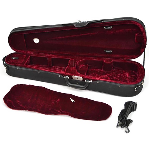FPS Lightweight Black 4/4 Violin Case with Red Velour Lining and Accessories