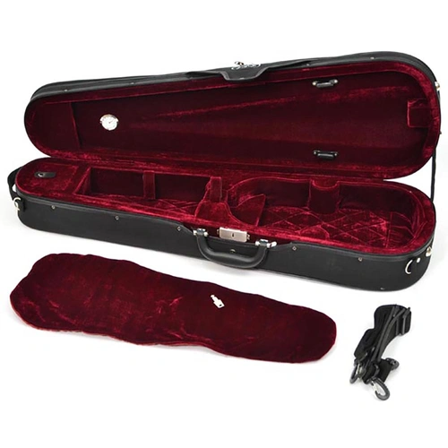 FPS Lightweight Black Violin Case 1/8 with Red Velour Lining, Hygrometer, Bow Holders, and External Music Pocket