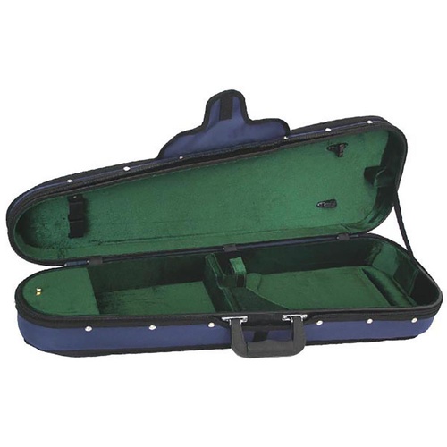 FPS Shaped Violin Case Woodshell Suspension 1/32 with Navy Blue Cover and Green Velour Lining