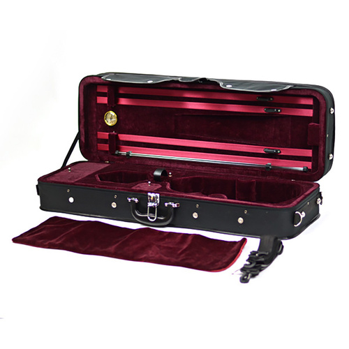 TG Oblong Violin Case - Lightweight Hill Style Black/Wine with Suspension Padding and Multiple Compartments