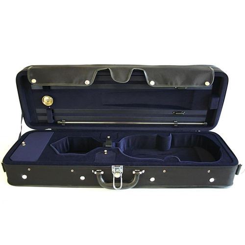 TG Oblong Violin Case - Lightweight Hill Style Black/Blue 3/4 with Suspension Padding, 3 Bow Spinners, and Backpack Straps