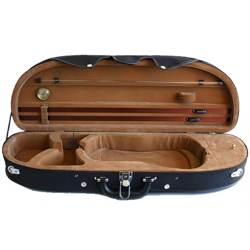 Half Moon Violin Case-TG Lightweight Black/Tan 4/4 with Suspension Padding, Backpack Straps, Lockable Latch, Hygrometer, and 2 Bow Spinners