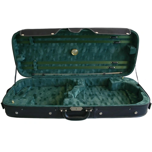 TG Double Violin Case - Woodshell - Black and Green with Suspension Padding and Backpack Straps