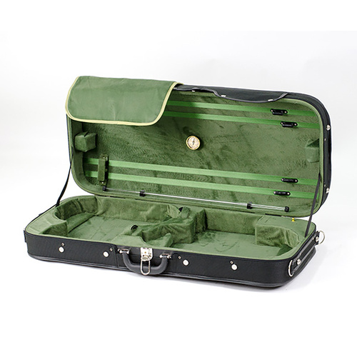 TG Violin/Viola Double Case - Woodshell Black/Green with Suspension Padding & Backpack Straps