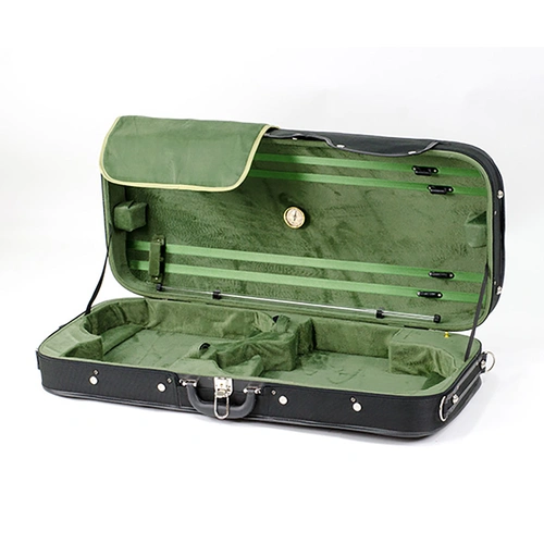 TG Woodshell Double Violin/Viola Case Black/Green with Backpack Straps and External Pocket