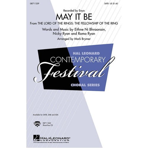 May It Be (Lord Of The Rings) SATB (Octavo)