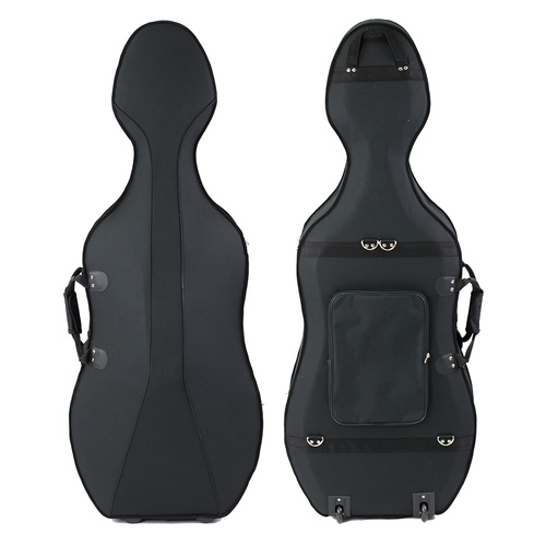 TG Lightweight Cello Case with Wheels - Black 1/4 Size, Soft Interior, YKK Zips, Backpack Straps, Reinforced Frame, 3kg, Internal Dimensions Included