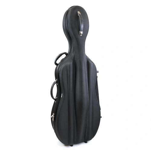 HQ Lightweight Hard Cello Bag with Wheels - Black 3/4, Holds 2 Bows, EVA Shell, Backpack Straps, Neck Restraint, 4.8kg