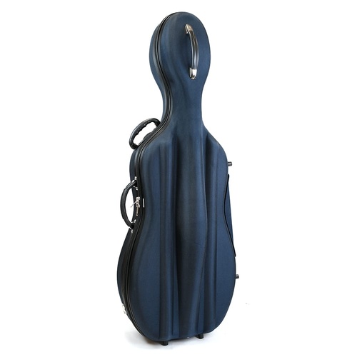 HQ Lightweight Hard Cello Bag with Wheels - Blue 3/4, Holds 2 Bows, Backpack Straps, Neck Restraint, EVA Shell, 4.8kg