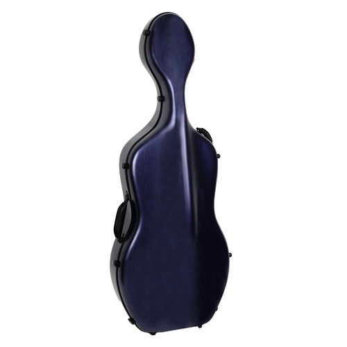 HQ Polycarbonate Cello Case Brushed Blue 4/4 - Large with Wheels and Padded Straps