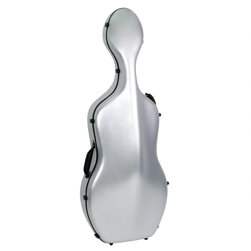 HQ Polycarbonate Cello Case with Wheels and Padded Straps - Brushed Silver