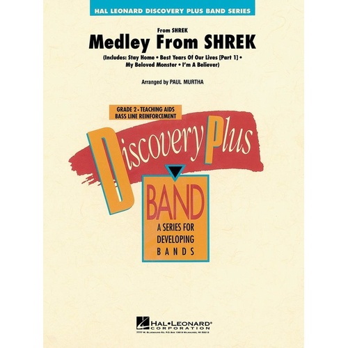 Medley from Shrek for Concert Band by Paul Murtha, Hal Leonard, Discovery Plus Series, Includes popular hits and easy arrangements.