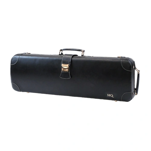 HQ Prestige Italian Leather Oblong Violin Case - Black, Carbon-Fibre Shell, Gold Zippers, Deerskin Lining, Removable Accessory Pouch, 3.8kg