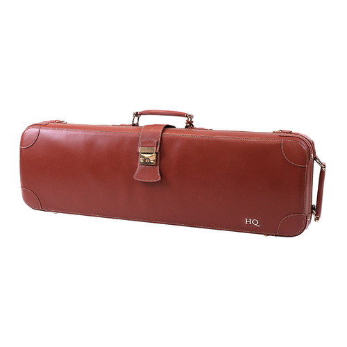 HQ Prestige Italian Leather Oblong Violin Case - Brown with Carbon-Fibre Shell and Gold Zippers