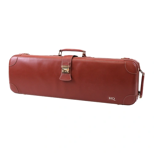 HQ Prestige Italian Leather Oblong Violin Case - Brown with Carbon-Fibre Shell and Gold Fittings