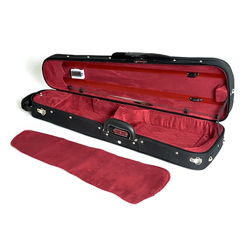 HQ Shaped Violin Case - Wood Shell Black/Wine Suede with Hygrometer, Blanket, Bow Holders, and Compartment