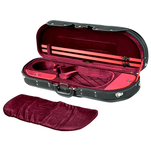 HQ Lightweight Half Moon Violin Case Black and Wine with Velour Interior and External Pocket