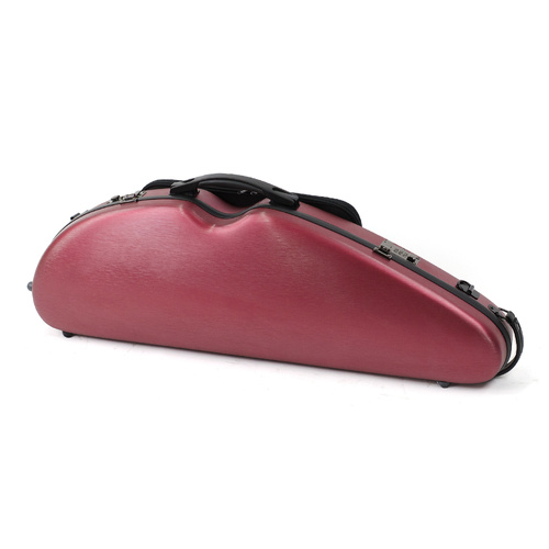 HQ PC Half Moon Violin Case - Brushed Red with Blanket, Pouch, Bow Holders, Lightweight Design, Quality Locks, External Music Bag