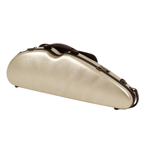 HQ PC Half Moon Violin Case with Blanket, Pouch, 2 Bow Holders, Lightweight, Padded Straps, Locks, External Music Bag - Champagne