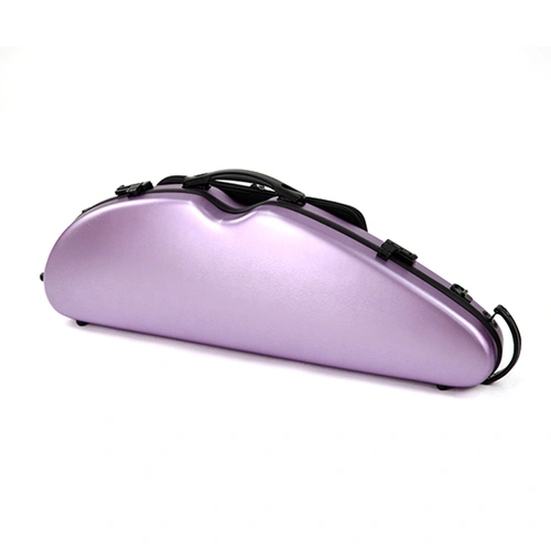 HQ PC Half Moon Violin Case Brushed Mauve with Music Bag, 2 Bow Holders, Padded Straps, Lightweight, Removable Accessory Pouch
