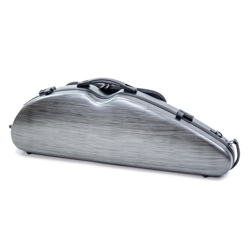 HQ PC Half Moon Violin Case Brushed Silver and Black with Accessories