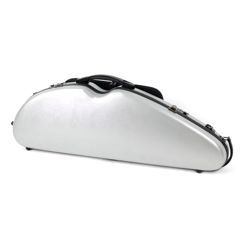 HQ PC Half Moon Violin Case with Blanket, Pouch, 2 Bow Holders, Lightweight, Removable Locks, External Music Bag - Brushed Silver