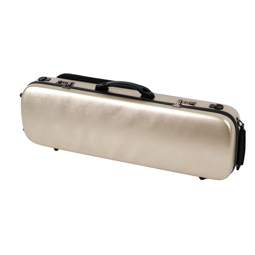 HQ Oblong Violin Case Brushed Champagne with Blanket, 4 Bow Holders, Accessory Pouch, Lightweight, External Music Bag, 2.5kg