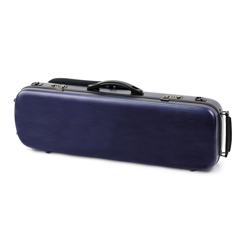 HQ Oblong Violin Case Brushed Blue with Blanket, Pouch, 4 Bow Holders, Lightweight, External Music Bag, Combination Locks, 2.5kg