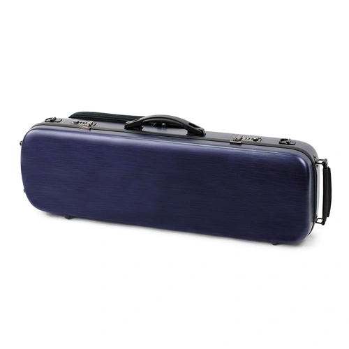 HQ Oblong Violin Case Brushed Blue with Blanket, Pouch, 4 Bow Holders, Lightweight, External Music Bag, Combination Locks, Padded Straps