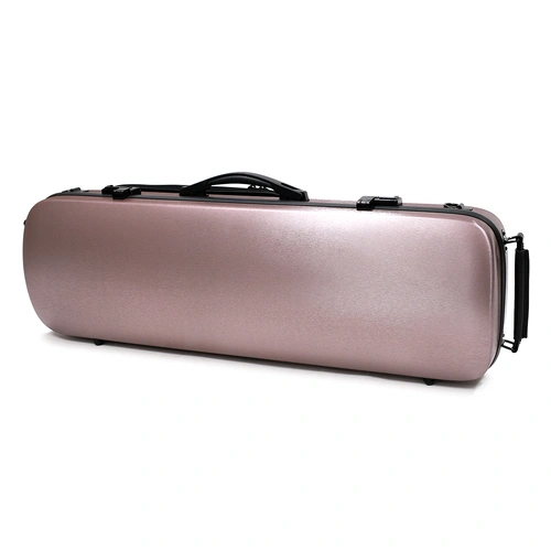 HQ Oblong Violin Case Rose Gold with Blanket, Pouch, 4 Bow Holders, Lightweight, External Music Bag, Dimensions 78x24.5x11.5cm