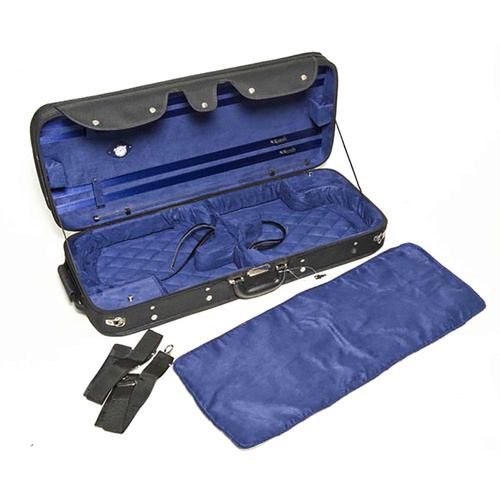 HQ Double Violin Case Woodshell Black/Blue with Accessories and Compartments