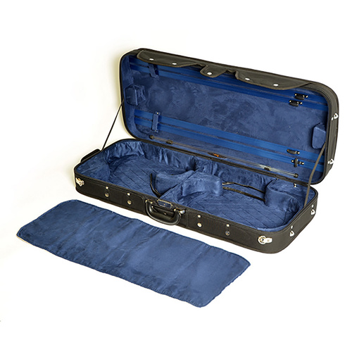 HQ Violin/Viola Double Case Woodshell Black/Blue with Blanket, Hygrometer, Bow Holders, and Music Pocket