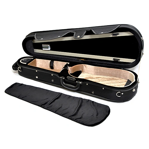 HQ Shaped Viola Case Lightweight Black/Black & Tan with Digital Hygrometer and Bow Holders